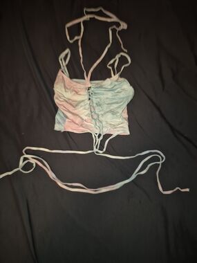 CLUB EXX Halter Crop Top in Tye Dye Cotton Candy Blue & Pink